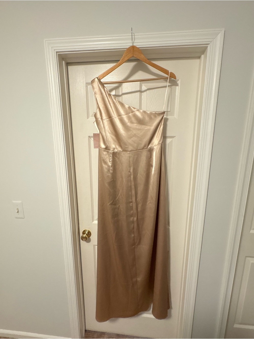 Birdy Grey One-Shoulder Satin Gown in Champagne - Picture 6 of 12